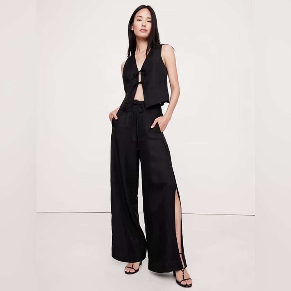 BANANA REPUBLIC ULTRA HIGH-RISE WIDE-LEG VISCOSE-LINEN PANT WITH SIDE SLITS